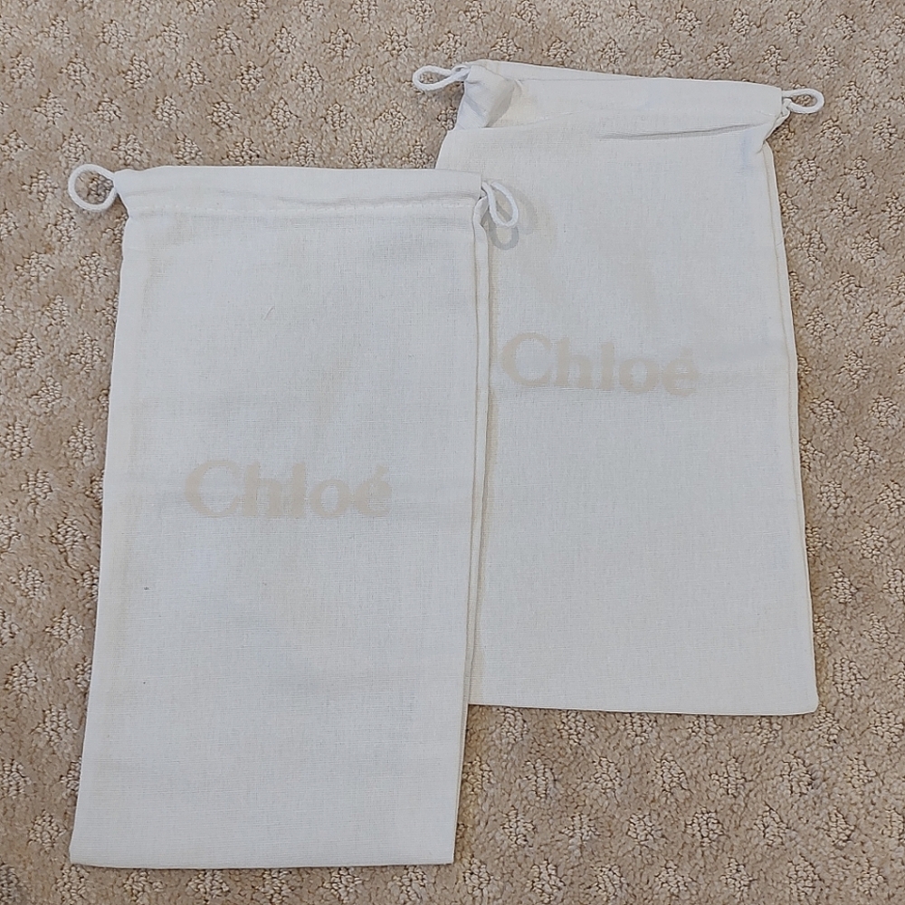 Set Of 2 Chloe Off White Drawstring Shoe Dust Bags Travel Storage 12" X …